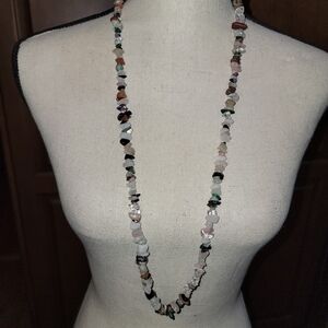 Vintage Style Multicolor Stone Chip Necklace Natural Gemstone Beaded 18”